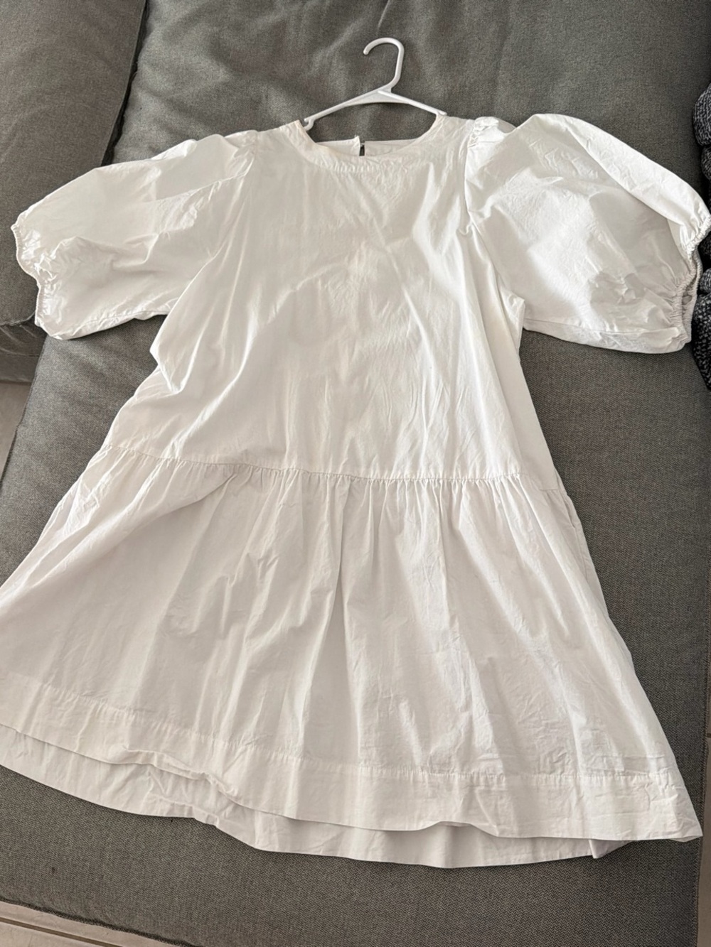 100% cotton White Puff Sleeve Tiered midi Dress
